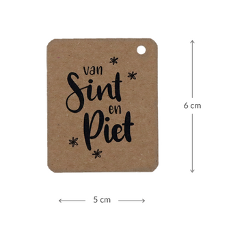 Kraftlabel 50 x 60 mm met boorgat met de tekst &#039;Van Sint en Piet&#039; - Maatgeving