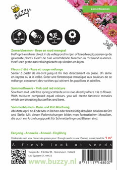 Zomerbloemen Rose en Rode Tinten zaden - achterkant