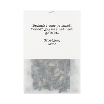 Jij bent goud waard - bedankje zaden in pergamijn zakje met klapkaartje // MIJKSJE