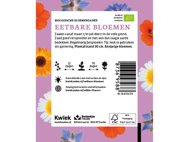 Biologische Eetbare bloemen zaden -  Kwiek Uitdeel zakjes