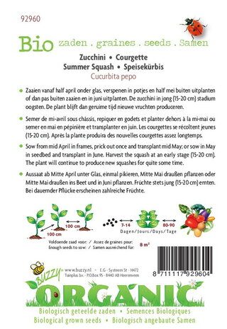 Biologische Courgette Black Beauty zaden - achterkant